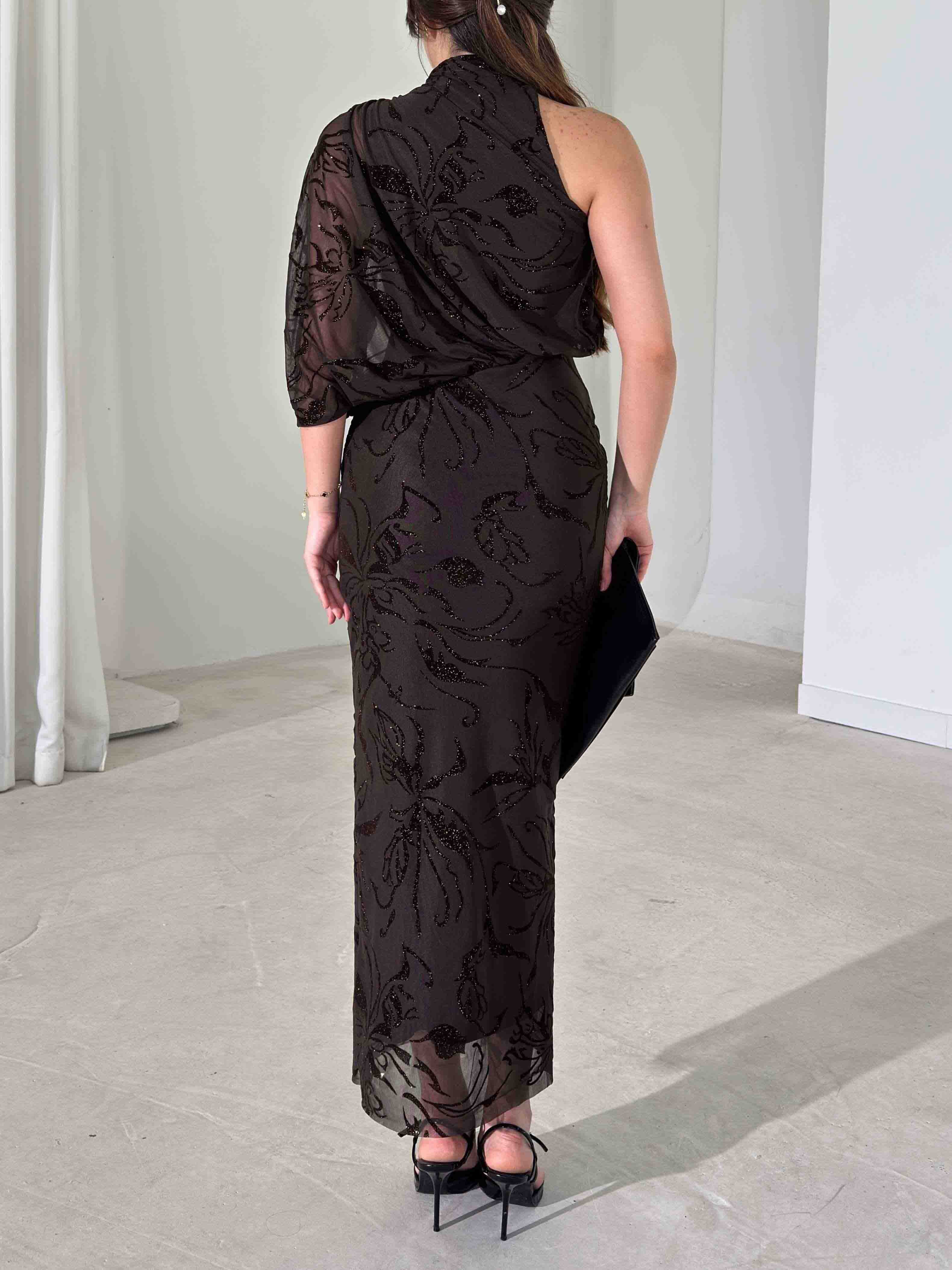Elegant Glitter Floral Mesh Midi Dress