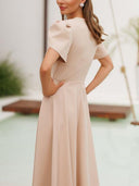 Elegant High-neck Bud Sleeve Midi Dress