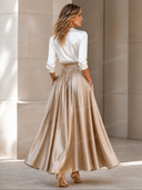 Elegant Satin Bodysuit & Pleated Flowy Party Two-Piece Set