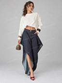 Casual Draped Top & Sculptural Wide Leg Jeans Set
