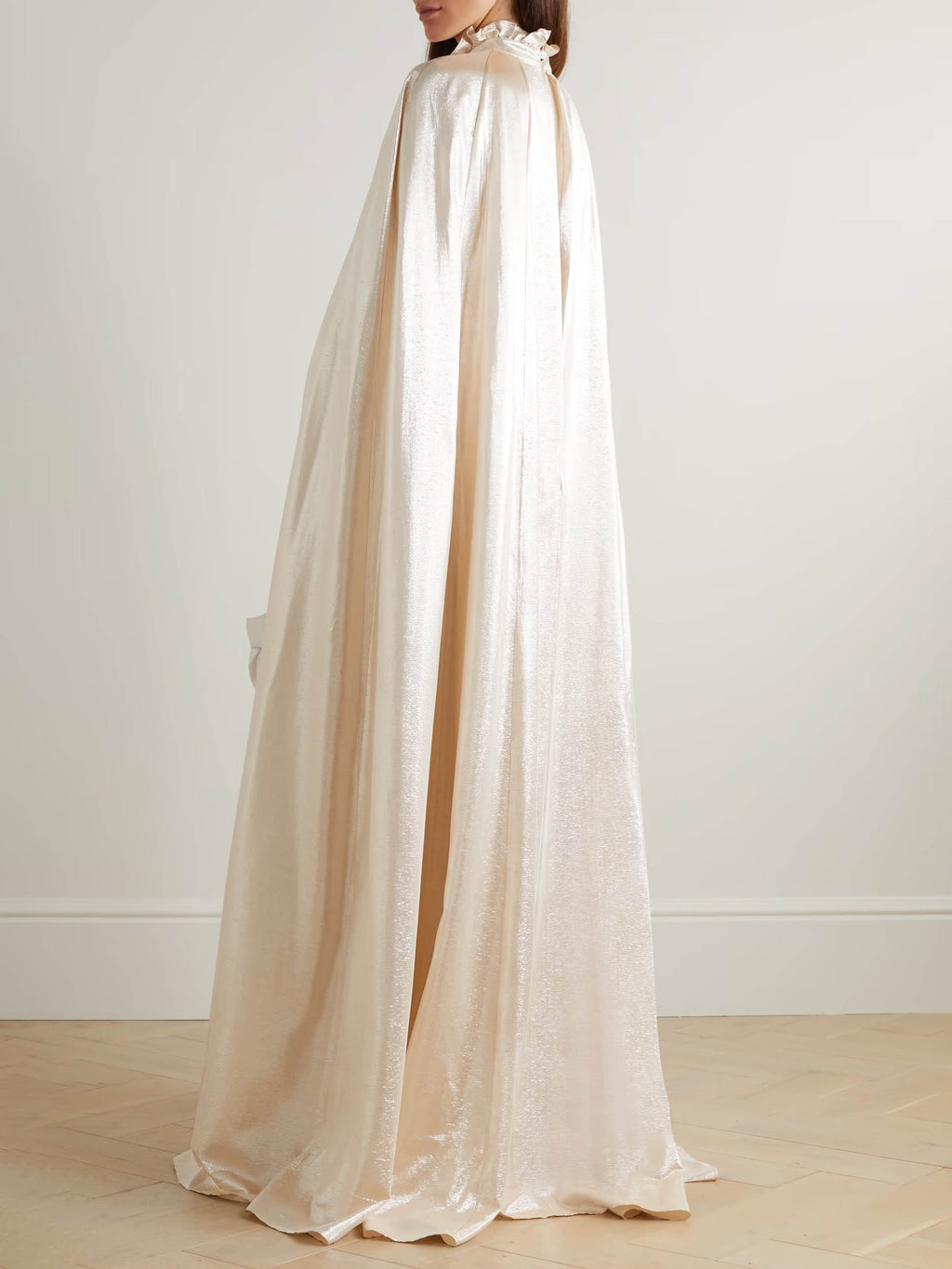 Elegant Glossy Satin Cape Sleeve Maxi Dress