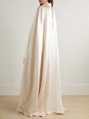 Elegant Glossy Satin Cape Sleeve Maxi Dress