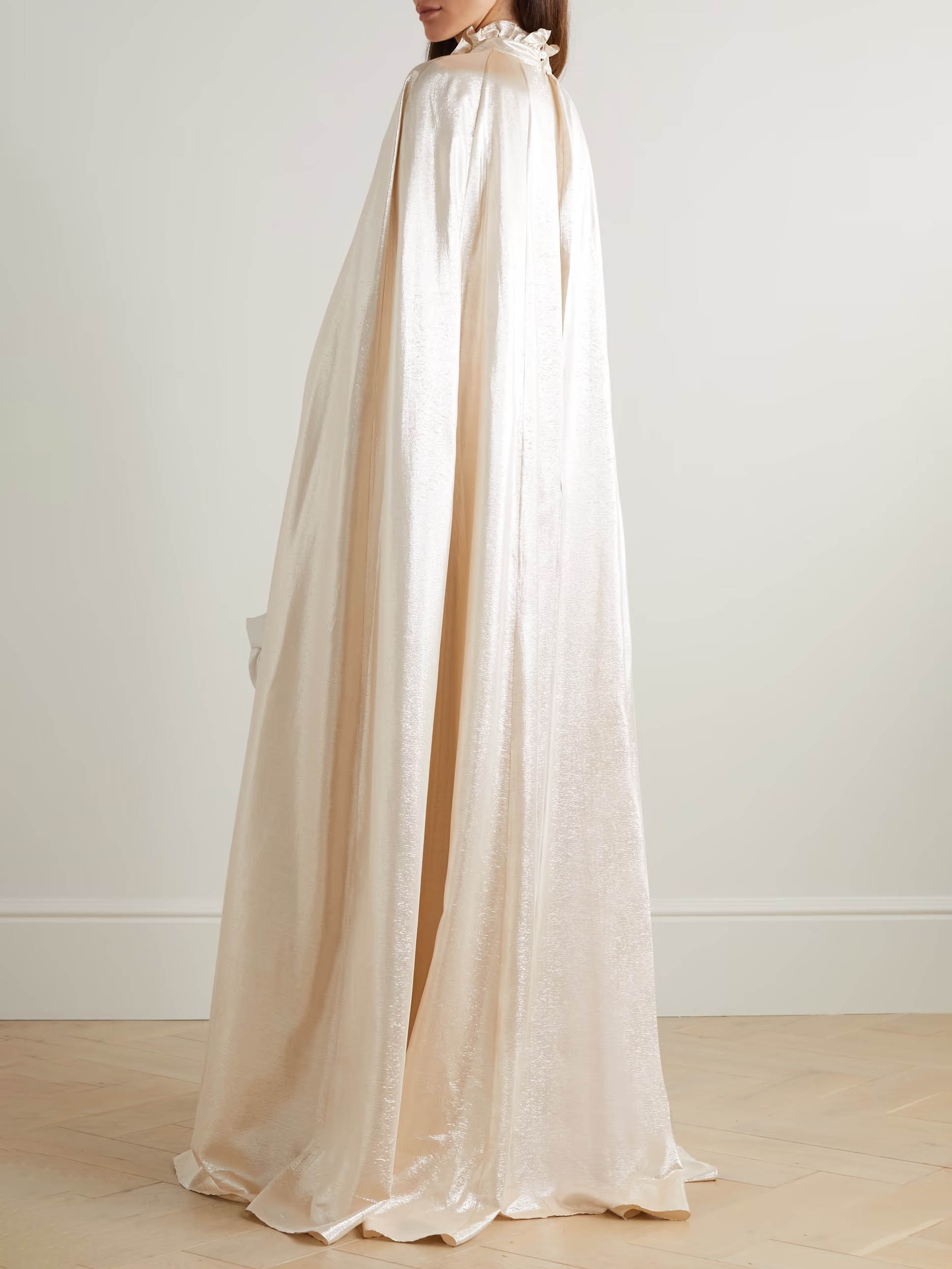 Elegant Glossy Satin Cape Sleeve Maxi Dress