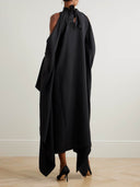 Elegant High-Neck Sleeveless Draped Midi Dress