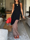 Casual Longline Tank Top & Zebra Print Pants Two-Piece Set