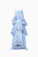 Romantic Floral Ruffle Tiered High-Low Maxi Dress