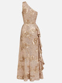 Elegant Floral Sequin One-Shoulder Ruched Maxi Dress