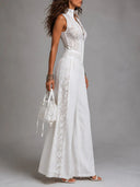 Lace Panel Wide Leg White Jumpsuit