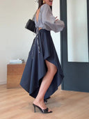 Elegant Reversible Plaid Crop Top & Asymmetrical Midi Skirt Two-Piece Set
