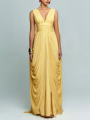 Elegant Draped Chiffon Evening Maxi Dress