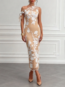 One-Shoulder Floral Embroidery Maxi Dress