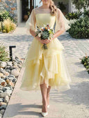 Elegant Emerald Green Sheer Ruffle Midi Dress
