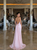Elegant Halter-neck Draped Satin Train Maxi Dress