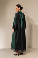 Elegant Color-Block Reversible Satin Lace-Trim Maxi Dress