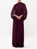 Elegant Draped Cape Sleeve Pleated Maxi Dress