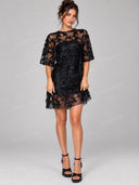 Sequin Floral Lace Sheer Mini Dress