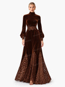 Velvet Lace Panel Turtleneck Maxi Dress