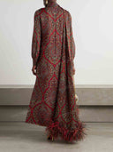 Retro Paisley Print Faux Fur Collar Maxi Dress