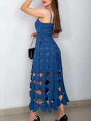 Elegant Geometric Cutout Spaghetti Strap Midi Dress
