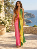 Vibrant Deep V-Neck Backless Maxi Dress