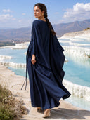 Batwing Sleeve Side Drawstring Tunic Top & Wide‑Leg Pants Two‑Piece Set