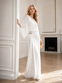 Elegant Chiffon Cape Top & Wide-Leg Pants Two-Piece Set