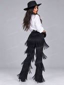 Casual Shirt & Layered Fringe Wide Leg Pants Two Piece Set