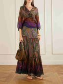 Retro Paisley Print Sheer Chiffon Two-Piece Set