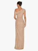 Off-Shoulder Shiny Pleated Maxi Dress