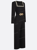 Pearl Trim Square Neck Wide Leg Jumpsuit
