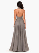 Elegant High-Neck Ruched Cut-Out Flowing Maxi Dress