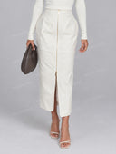 Elegant Square Neck Top & Front Zip Midi Skirt Set