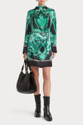 Baroque Print Mock Neck Silk Mini Dress