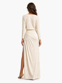Casual Crew Neck Pleated Slit Maxi Dress