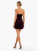 Elegant Velvet Jewel Embellished Trim Bandeau Mini Dress