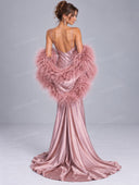 Elegant Feather Shawl Cami Mermaid Maxi Dress