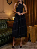Elegant Backless Ruched Prom Midi Dress