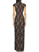 Sexy Lace Cutout Mandarin Collar Maxi Dress