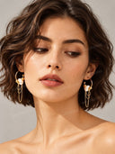 Pearl Beaded Chain Drop Hoop Earrings