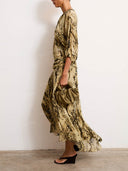 Exquisite Animal Print Draped Asymmetric Midi Dress
