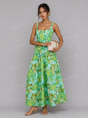 Elegant Floral Square Neck Top & Maxi Skirt Two Piece Set