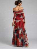 Exquisite Abstract Watercolor Print Sheer Mesh Maxi Dress