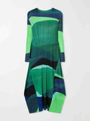 Color Block Pleated Asymmetric Maxi Dress