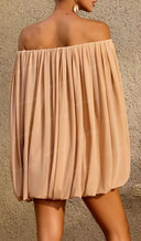 Sexy Off Shoulder Ruched Balloon Sleeve Mini Dress