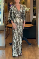 V-Neck Sequin Slit Maxi Dress