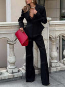 Elegant Tailored Blazer & Wide Leg Pants Two Piece Set