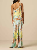Elegant Bohemian Paisley Printed Satin Maxi Dress