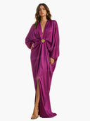 Elegant Satin Batwing Sleeve  Draped Maxi Dress