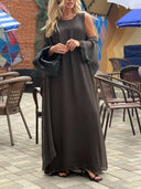 Elegant Satin Maxi Dress & Sheer Chiffon Cardigan Two-Piece Set