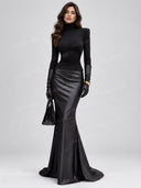 Elegant Mock Neck Top & Faux Leather Mermaid Maxi Skirt Set